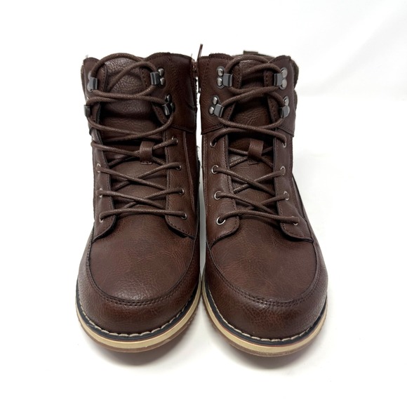 Steve Madden Brown Faux Leather Lace Up Side Zip Ankle Boots Kids Size 6 - Picture 2 of 12